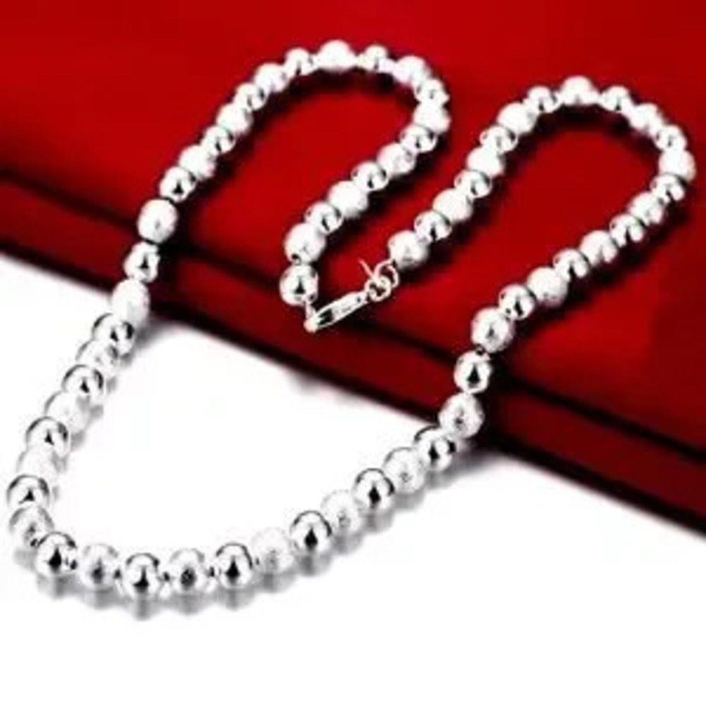 925 Silver Plated Pearl Ball Necklace Bracelet Set Valentines Birthday Vtg Gift